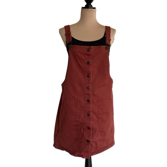 SO Kohls Jumper Pinafore Overalls Dress L Rust Orange Fall Autumn Retro Layering - Picture 1 of 10